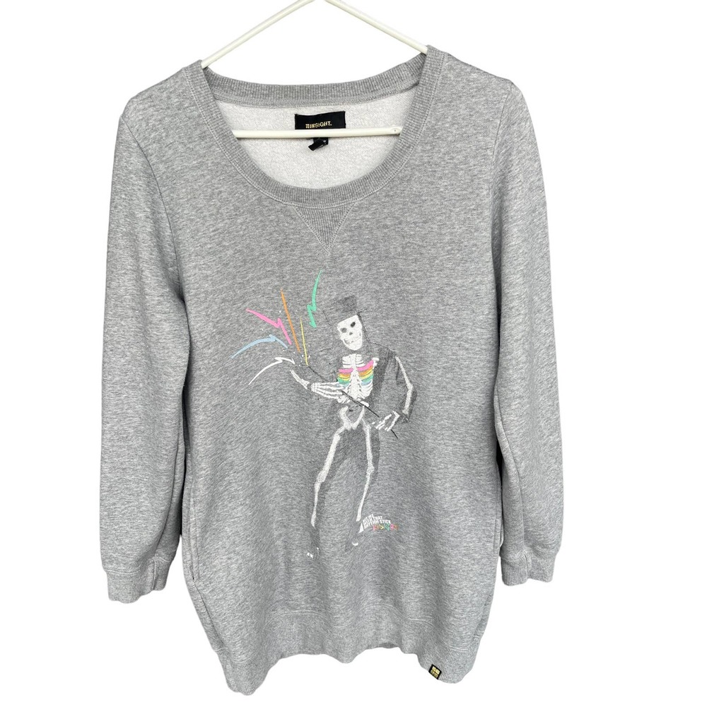 Urban Outfitters‎ Insight Sweater Womens Size 8 Gray Skeleton Tunic Sweatshirt
